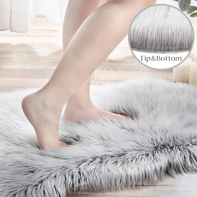 Ashler Home Deco Faux Fur Area Rug, 2 ft x 6 ft, Black, Machine Washable, Non-Slip Backing, Modern Style, Unisex, Indoor Use, Nursery Decor, Bedroom, Living Room