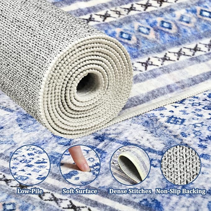 Maxsoft 6x9 Area Rug,Vintage Machine Washable Rugs for Living Room, Soft Non-Slip Low Pile Rug, Stain Resistant Rugs for Kitchen, Bedroom, Dining Room,Laundry Room,Nursery (Light Purple)