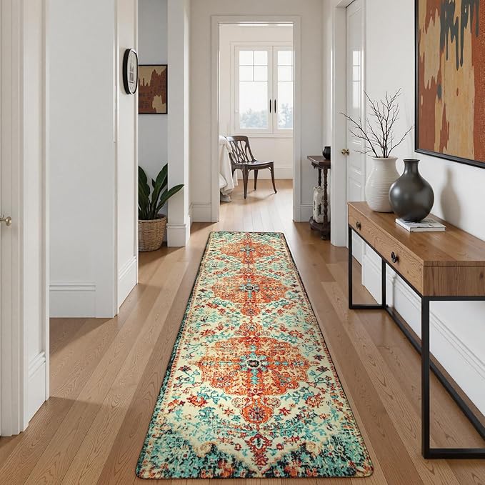 Lahome Bohemian Floral Medallion Rug - 2'8" x 10' Hallway Rug Soft Washable Non-Slip Stair Mat, Distressed Indoor Accent Carpet Runner for Kitchen, Laundry Room, Entryway