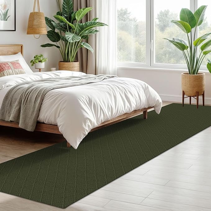 KOZYFLY Runner Rug 2x10 Ft Washable Runners for Hallways Non Slip Rubber Backed Kitchen Runners, Braided Cotton Entryway Runner Indoor, Floor Carpet for Hallway Kitchen Entryway, Dark Green