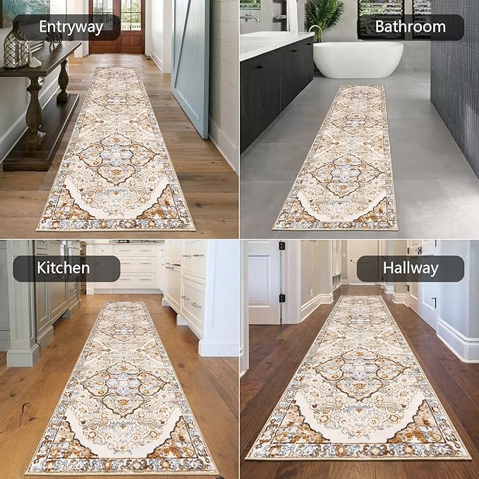 HEBE Hallway Runner Rug 2'x8' Washable Vintage Distressed Area Rugs Non Slip Laundry Rug Runner Boho Floor Carpet Runners for Hallways Entryway Laundry Room Kitchen Bathroom