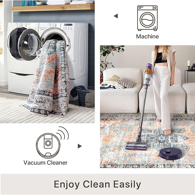 vivorug Washable Rug, Ultra Soft Runner Rug 2x7, Non Slip Floor Carpet, Runners for Hallway Living Room Indoor, Vintage Accent (Orange, 2'x7')