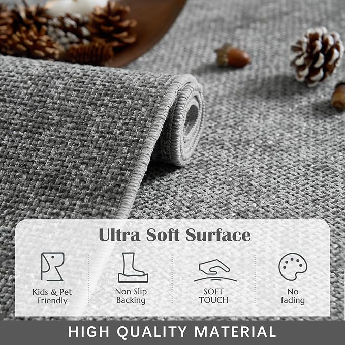 jinchan Modern Runner Rug 2x6 Washable Hallway Rug Grid Runner Indoor Floor Cover Geometric Contemporary Non Slip Soft Carpet for Kitchen Bedroom Laundry Room Home Office Grey