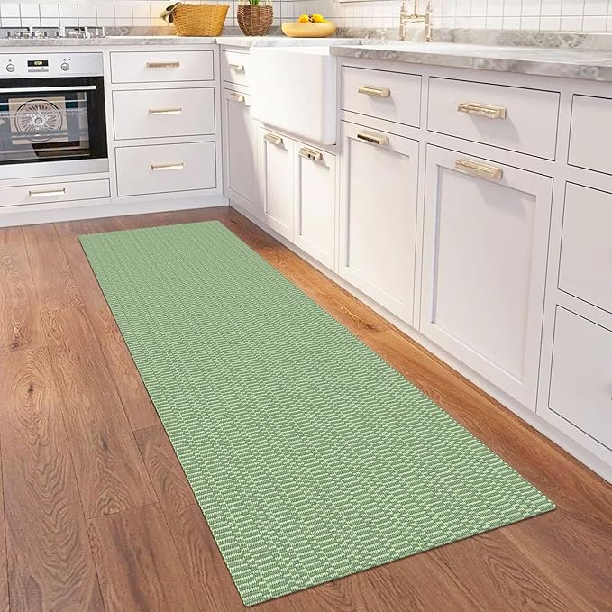 KOZYFLY Washable Runner Rug 2x6 Ft Runners for Hallways Kitchen Runners with Rubber Backing Braided Cotton Entryway Runner Indoor, Carpet for Hallway Kitchen Entryway Bedroom, Sage Green