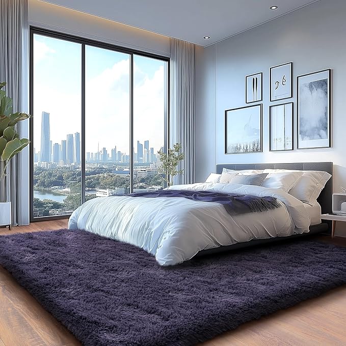 Purple Gray Fluffy Area Rugs for Living Room, Soft Shaggy Carpets for Living Room, Upgrade Anti-Skid Fuzzy Rugs for Kids' Room, Perfect Decor for Modern Home 8x10 Feet