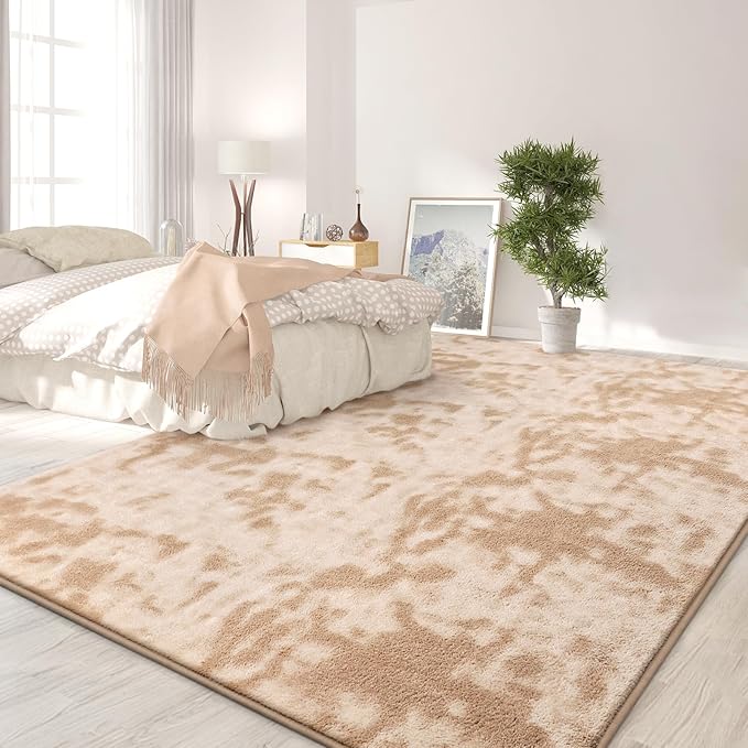 FlyDOIT Large Area Rugs for Living Room Bedroom, 5x8 Ft Tie-Dyed Beige Ultra Soft Comfy Thickened Memory-Foam Indoor Carpets, Cozy Modern Floor Rug for Boys Girls Playroom Dorm Nursery Home Décor