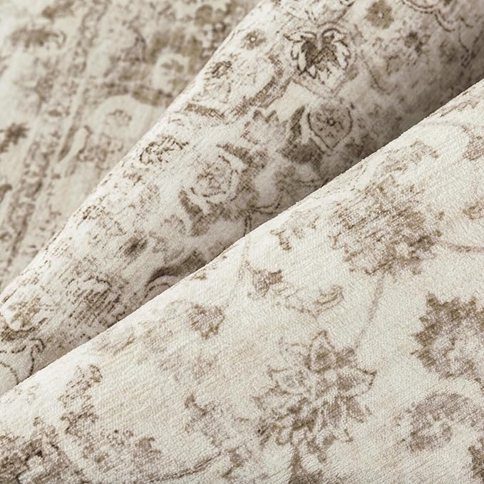10x12 Neutral Area Rug Beige Floral Living Room Bedroom Large Carpet Non-Slip Low Pile Vintage Soft Thin Washable Throw Rug for Dining Room Office Kitchen Indoor Nursery