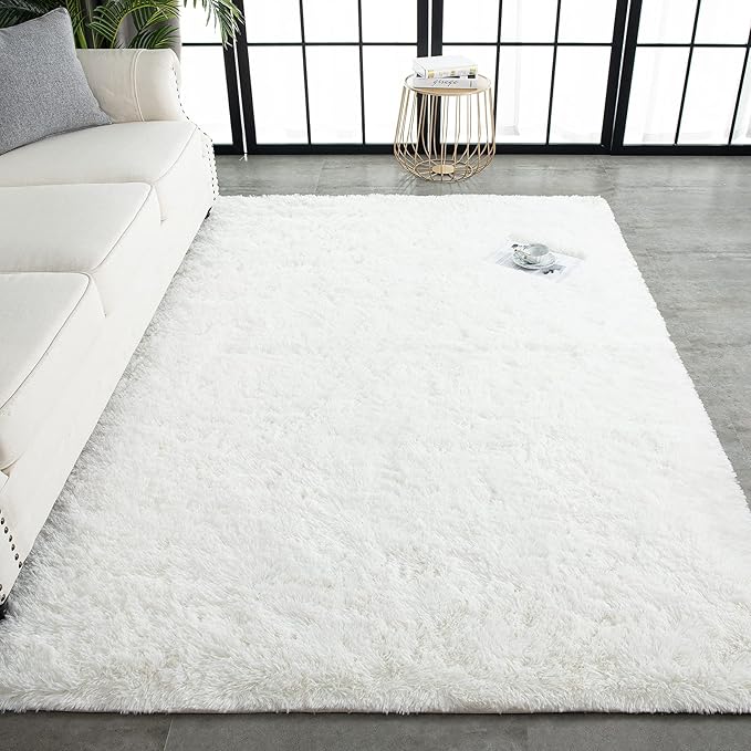 TWINNIS Super Soft Shaggy Rugs Fluffy Carpets 9x12 Feet, Indoor Modern Plush Area Rugs for Living Room Bedroom Kids Room Nursery Home Decor Fuzzy Rug, Cream White