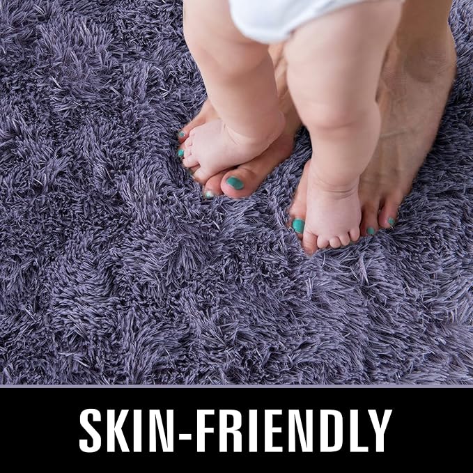 TWINNIS Super Soft Shaggy Rugs Fluffy Carpets 3x5 Feet, Indoor Modern Plush Area Rugs for Living Room Bedroom Kids Room Nursery Home Decor, Upgrade Anti-Skid Rectangular Fuzzy Rug, Grey Purple