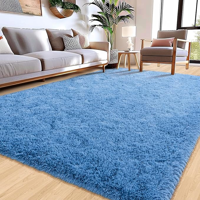 6x9 Fluffy Rugs for Bedroom Boys, Large Indoor Fuzzy Shag Area Rug for Living Room, Soft Shaggy Carpet for Kids Room, Non-Slip Thick Plush Rug for Nursery Dorms, Cobalt Blue
