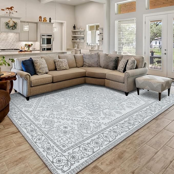 Washable Area Rug 6x9 Non-Slip Boho Rugs for Living Room Indoor Carpet for Bedroom Dining Room Black and White