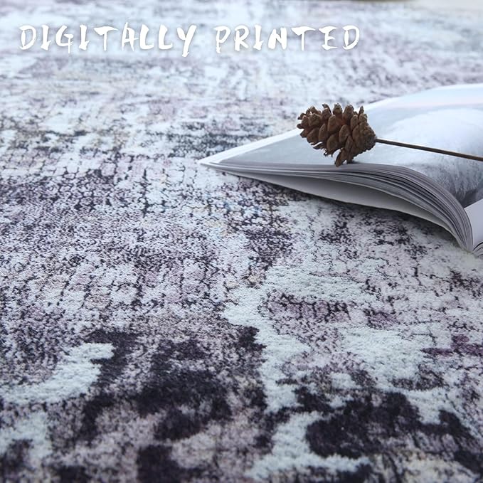 Runner Rug 2'6''x8' Hallway Rug Washable Boho Soft Area Rug Abstract Pattern Non-Slip Faux Wool Vintage Rug for Kitchen, Entryway, Laundry, Bedroom, Purple