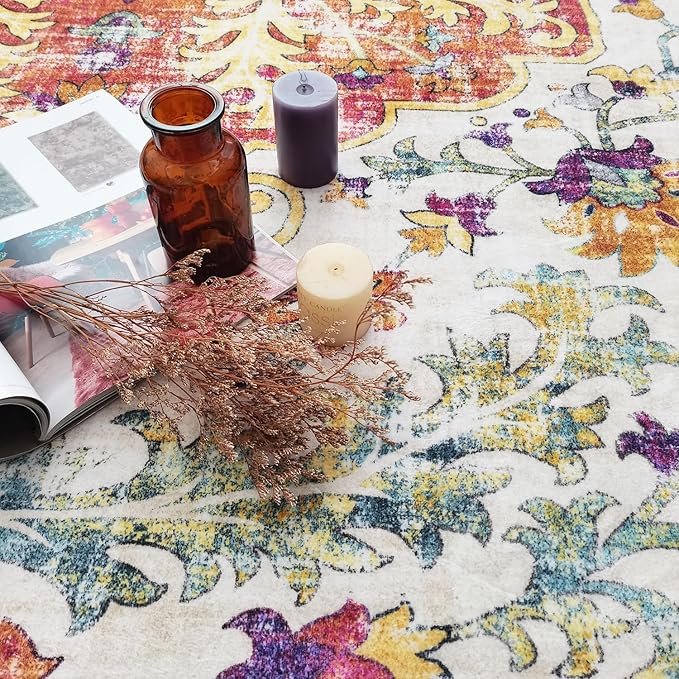 Washable Runner Rug 2x6 Non Slip Machine Washable Boho Hallway Runner Rug, Low Pile Bohemian Rugs for Entryway, Corridor and Kitchen