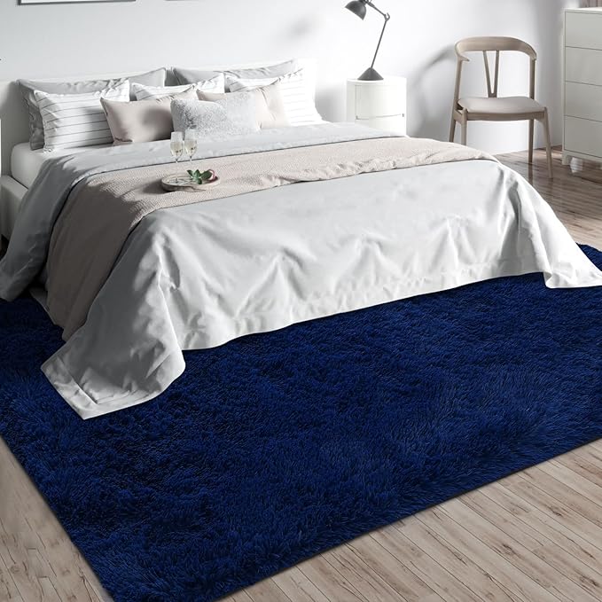 Shag Area Rugs for Bedroom Living Room,5X8 Ultra Soft Fluffy Area Rugs for Dorm, Indoor Carpet Nursery Rugs for Kids Girls Room Home Decor, Navy Blue