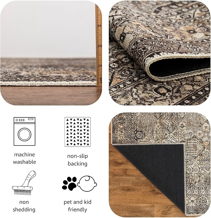Keen Home Design Machine Washable Area Rugs with Non-Slip Backing, Ideal for Hallway, Living Room, Bedroom, Kitchen and Laundry Room, Vintage Moroccan and Low Pile Rug - (2'6'' x 12'), 304102