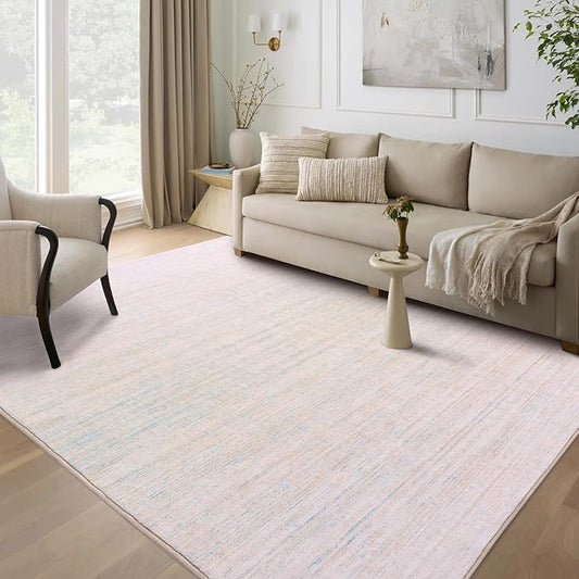 Carvapet Rugs for Living Room, Ombre Beige Modern Boho Low Pile Large Carpet with Rubber Backing, Foldable, Non Slip Machine Washable (7 x 5 Feet Rectangular, Beige Area Rug)