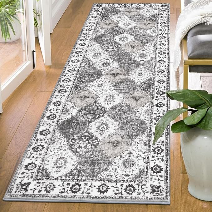 HEBE Hallway Runner Rug 2'x6' Washable Vintage Distressed Area Rugs Non Slip Laundry Rug Runner Boho Floor Carpet Runners for Hallways Entryway Laundry Room Kitchen Bathroom