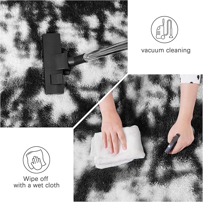 Black and White Rug for Living Room, 6x9 Fluffy Plush Area Rugs Anti-Skid Floor Carpets, Ultra Soft Modern Indoor Shag Rug for Bedroom Nursery Kids Room Dorm Home Decor Aesthetic
