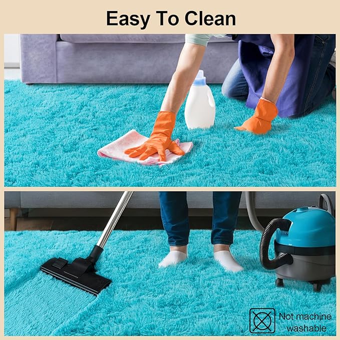 2x3 Rugs for Bedroom, Fluffy Area Rugs for Living Room, Soft Shag Kids Rug Small Carpet with 4 Non-Slip Rug Pads (Turquoise Blue, 2ft x 3ft)
