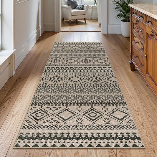 Lahome Boho Easy Jute Runner Rug - 2'6"x8' Long Kitchen Runner Rugs Non Skid Washable Black Hallway Stair Carpet Runner, Southwestern Indoor Outdoor Rug Bathroom Runners for Bedroom Patio Sliding Door