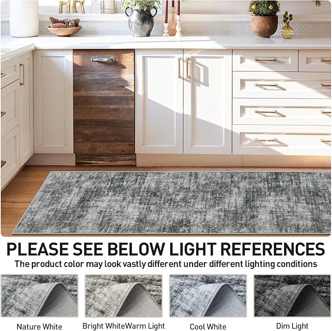 2'6''x8' Runner Rugs Washable Rug: Modern Abstract Living Room Rug Soft Anti-Skid Thin Carpet Indoor Floor Non-Shedding Carpets for Bedroom Dining Room Farmhouse Nursery Home Office - Black