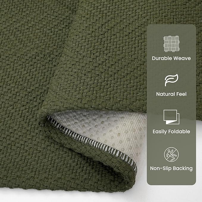 Braided Runner Rug 2x6 Ft Washable Runners for Hallways Kitchen Runner Rug with Rubber Backing Cotton Entryway Runner Indoor, Woven Floor Carpet for Hall Kitchen Bedroom, Dark Green