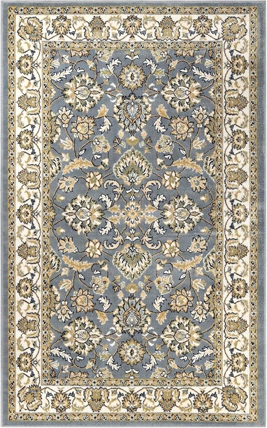 Superior Indoor Area Rug, Jute Backing, Plush Floral Rugs for Entryway, Kitchen Floors, Office Floor Cover, Traditional Oriental Rugs, Lille Collection, 4' x 6', Grey