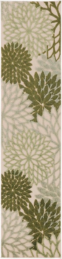 Nourison Aloha Indoor/Outdoor Ivory Green 2' x 6' Area Rug, Easy Cleaning, Non-Shedding, Bed Room, Living Room, Dining Room, Backyard, Patio, Deck (2x6)