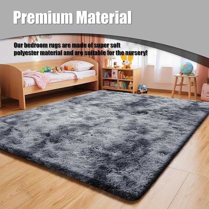 6x9 Fluffy Area Rug for Living Room,Shag Area Rugs for Bedroom,Mottling Black Soft Fuzzy Rug Non-Shedding Indoor Plush Carpet for Kids Bedroom Nursery Dorm Home Decor