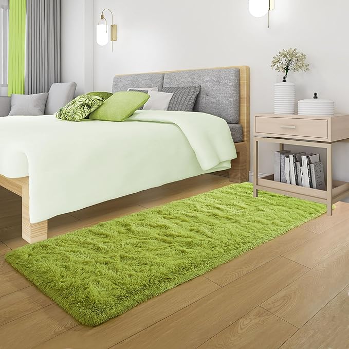 Tepook Soft Runner Rugs for Bedroom 2x6 ft with Rubber Backing, Green Fluffy Rugs for Living Room, Shag Bedside Rug Fuzzy Plush Carpet for Room, Area Rug for Dorm Nursery Hallway Indoor Home Decor