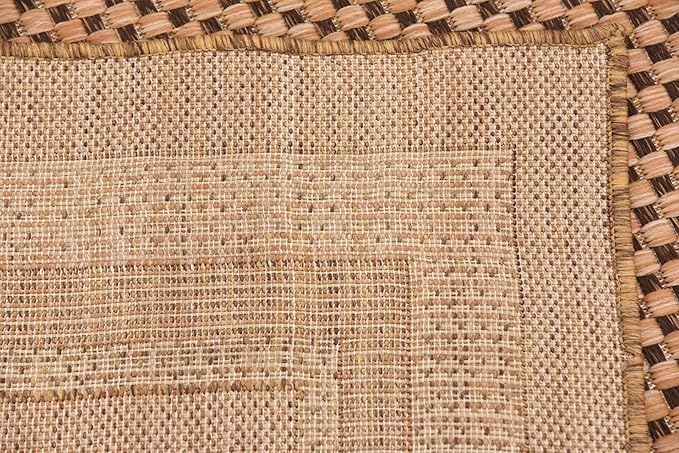 Unique Loom Outdoor Border Collection Area Rug - Multi Border (7' x 10' Rectangle, Light Brown/ Brown)