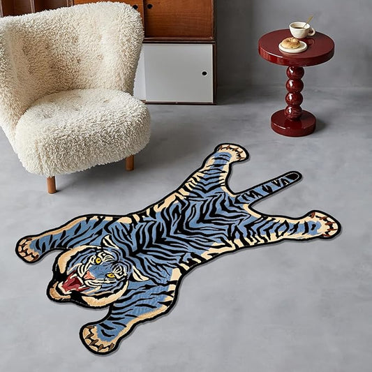 Tiger Printed Skin Area Rugs, Non- Slip Rug for Bathroom, Tiger Door Mat, Machine Washable Carpet for Bed Room B03