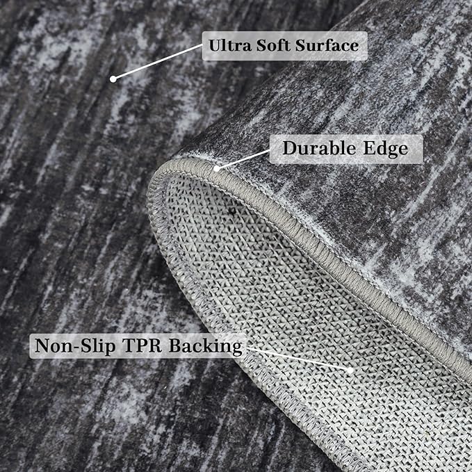 Bedroom Area Rug 4x6 Modern Abstract Area Rug Stain Resistant Small Living Room Rug Contemporary Dining Room Rug Non-Slip Solid Rug Aesthetic Accent Floor Carpet for Kitchen Office, Dark Grey