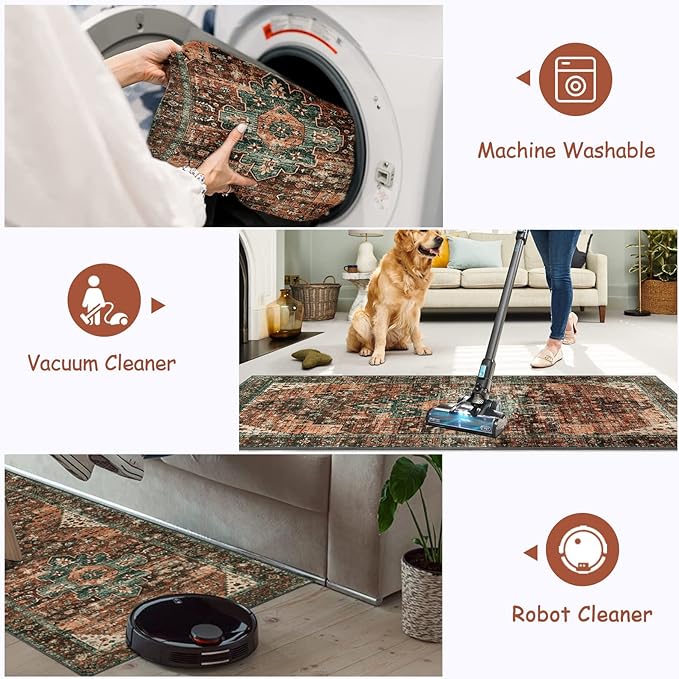 Moynesa Ultra-Thin Washable Runner Rug - 2x5 Laundry Room Rug Low Pile Hallway Rug Runner, Non Slip Non Shedding Pet Friendly Indoor Floor Carpet Runner for Bathroom Kitchen Living Room Bedside