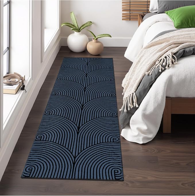 Tiffasea Washable Runner Rug 2'x6' Kitchen Runner for Hallways, Blue Cotton Woven Boho Bathroom Entryway Rug Farmhouse Carpet Runners for Bedroom Entrance Entry