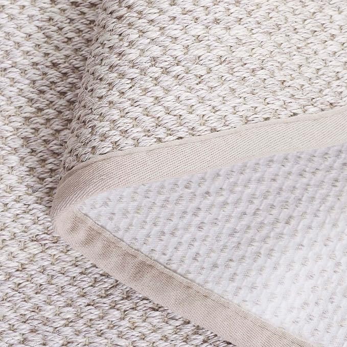 SAFAVIEH Natural Fiber Collection Area Rug - 9' Round, Marble & Beige, Border Sisal Design, Easy Care, Ideal for High Traffic Areas in Living Room, Bedroom (NF143C)