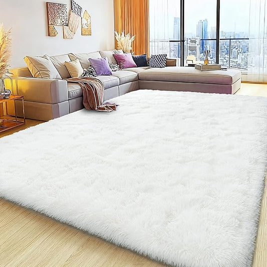 6x9 Fluffy Fuzzy Area Rug for Living Room Bedroom, Ultra Soft Large Living Room Rugs, Non Slip Thick Shag Rug for Dorm, Kids Girls Boys Rug for Home Decor Aesthetic, Cream White