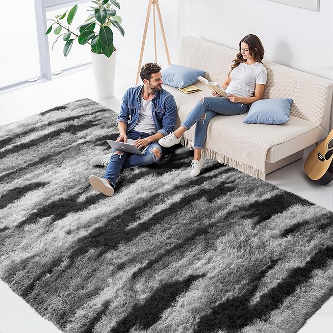 Zentavio Area Rugs for Living Room Large Rugs for Bedroom 6x9 Carpet Fluffy Fuzzy Soft Shag Aesthetic Plush High Pile Gray Throw Rug for Nursery Kids Room Dorm Waved Grey