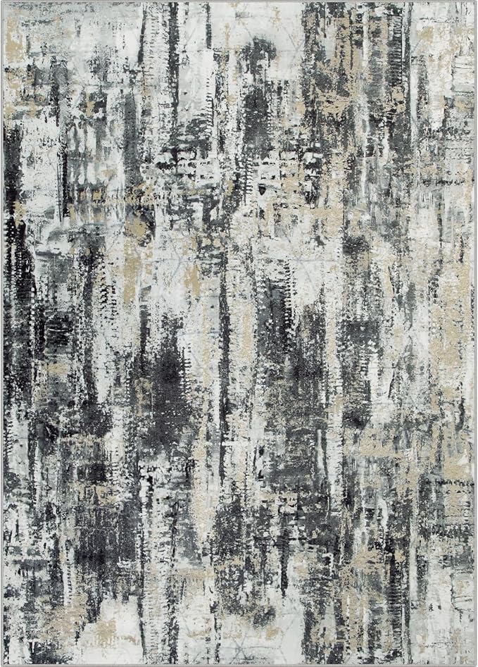 4x6 Area Rugs Washable Rug: Modern Abstract Living Room Rug Soft Anti-Skid Thin Carpet Indoor Floor Non-Shedding Carpets for Bedroom Dining Room Farmhouse Nursery Home Office Black Grey Gold