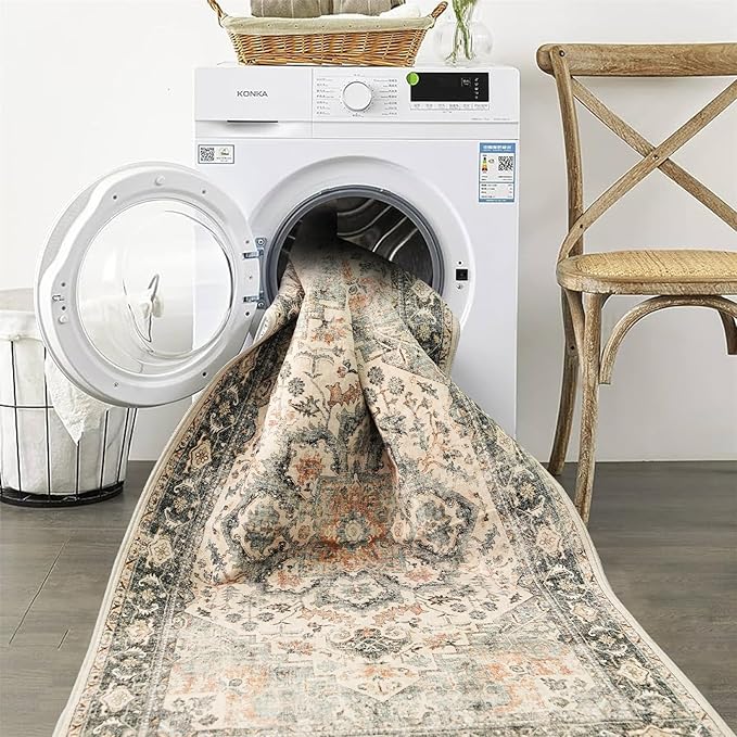 2x3 Washable Area Rug Vintage - Living Room Farmhouse Oriental Rug Distressed Non-Slip Stain Resistant Carpet for Bedroom Dining Room Home Kitchen Office (2x3 Green)