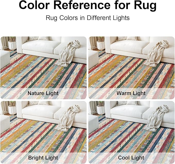 10x14 Washable Area Rug: Moroccan Large Neutral Boho Area Rug for Living Room & Bedroom Geometric Non-Slip Farmhouse Carpet for Living Room Red&Blue Colourful 10'x14'.