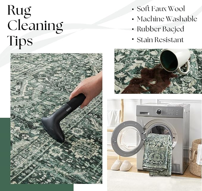 2x6 Runners Rug for Living Room,Vintage Floral Waterproof Non Slip Cool Area Rugs for Men Office Hardwood Floors Bedroom Dark Emerald Green