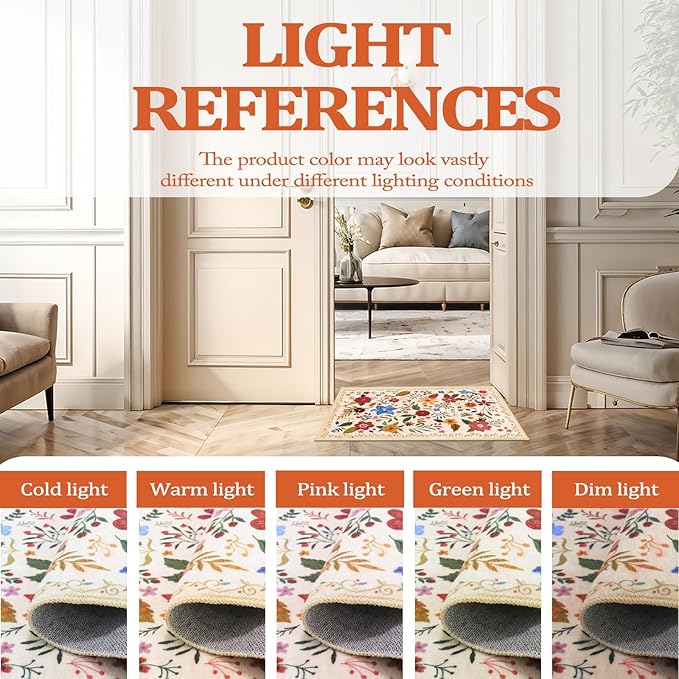 Washable Area Rugs 5'x7' Living Room, Non Slip Floral Vintage Low Pile Large Rugs for Living Room Stain Resistant for TribalBedroom, Farmhouse, Dining Room, Kids Playroom