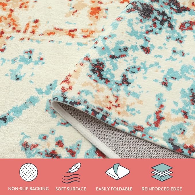 Lahome Bohemian Floral Medallion Rug - 2x5 Laundry Room Mat, Bathroom Runner, Kitchen Mat, Soft Washable Non-Slip Low-Pile Indoor Carpet Decor