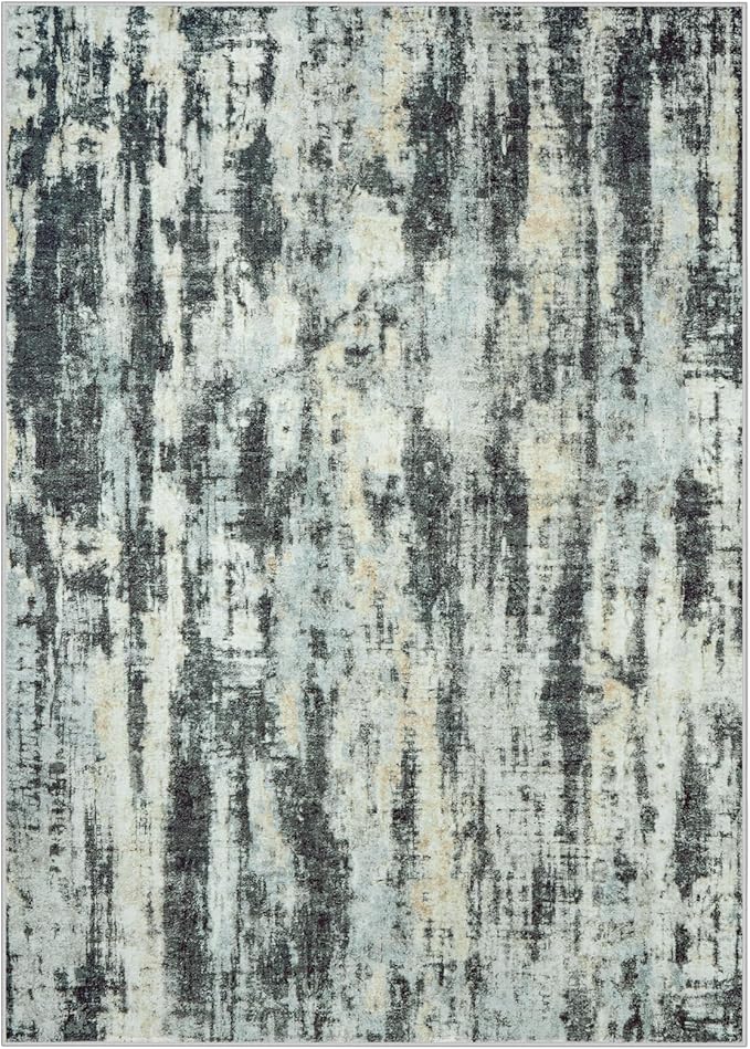 4x6 Area Rugs Washable Rug: Modern Abstract Living Room Rug Soft Anti-Skid Thin Carpet Indoor Floor Non-Shedding Carpets for Bedroom Dining Room Farmhouse Nursery Home Office - Black Blue