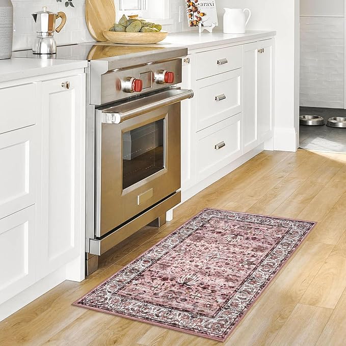 Small Area Rug 2x3 Entryway Doormat Floral Machine Washable Low Pile Non Slip Throw Rug for Kitchen Bedroom Laundry Room, Pink