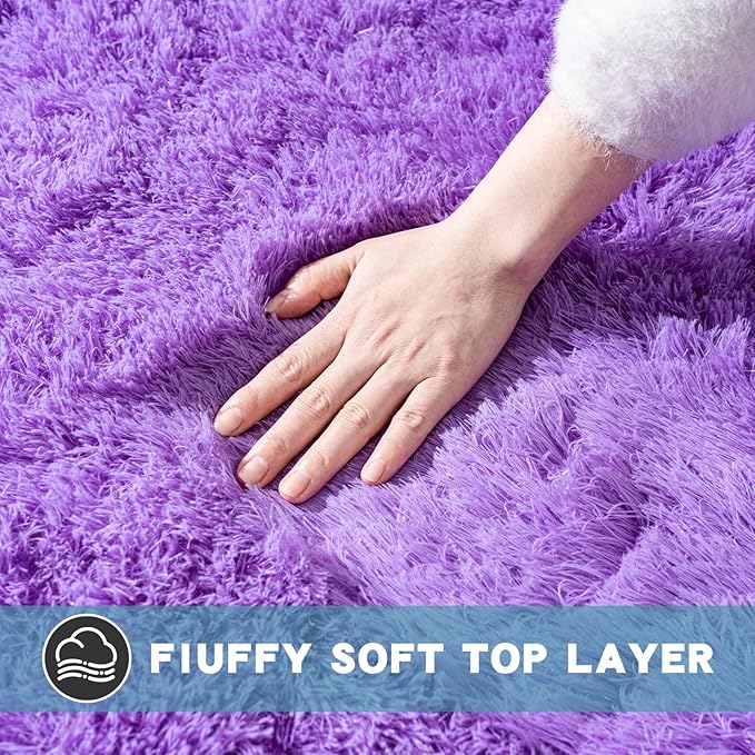 3x5 Area Rug for Bedroom, Purple Rugs for Living Room Nursery Kids Room Dorm Home Decor Aesthetic, Fluffy Shaggy Rug with 4 Anti-Slip Carpet Tapes