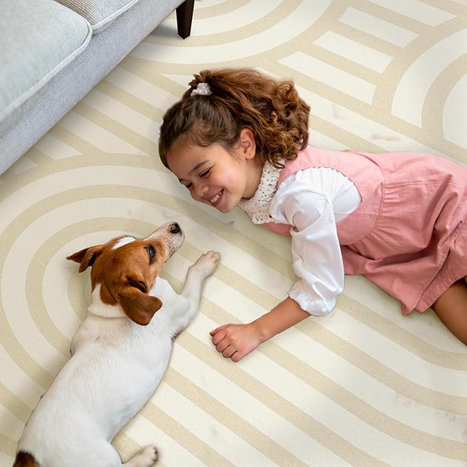 Bavni Area Rugs 8x10, Modern Soft Bedroom Rug, Machine Washable Rug Non Slip, Abstract Low Pile Large Rugs for Living Room, Dining Room, Abstract Brown Beige