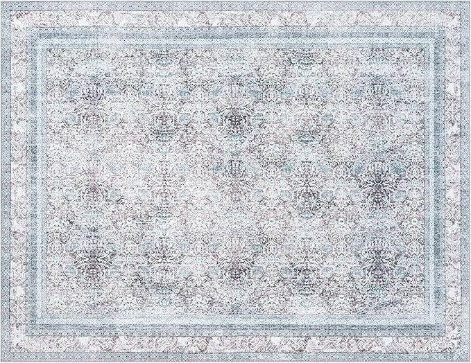 Phantoscope Vintage Collection Area Rug 9'x12' - Washable Rug Boho Rugs Non-Slip for Living Room, Bedroom, Dining Room, Dorm, Indoor Low-Pile Carpet Distressed Accent Rug, Blue/Grey