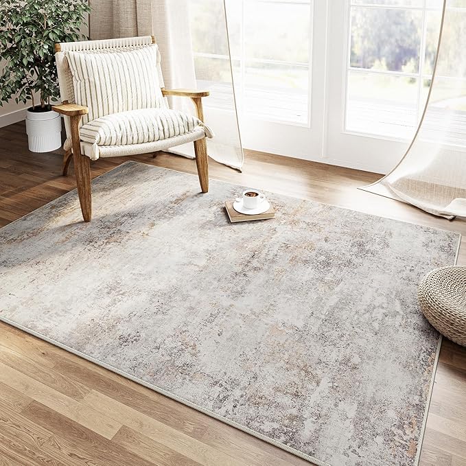 4x6 Washable Rugs Hallway Area Rug Indoor Accent Rug Abstract Non Slip Low Pile Carpet Distressed Throw Rug for Bedroom Living Room Office Dining Room Kitchen Laundry Room Bathroom